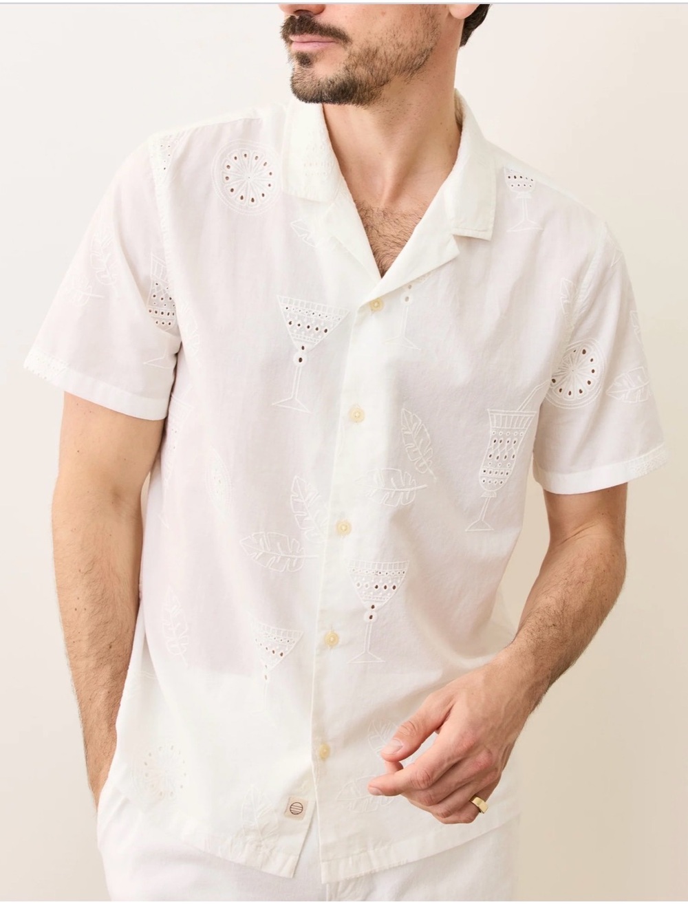Marine Layer 5 O’Clock Cocktail Resort Shirt White Embroidered Short Sleeve